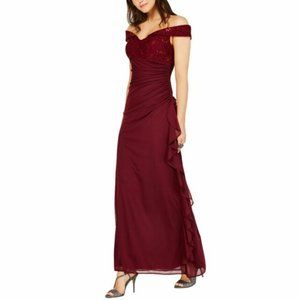 Betsy & Adam Burgundy/Red Ruched Evening Dress 14P
